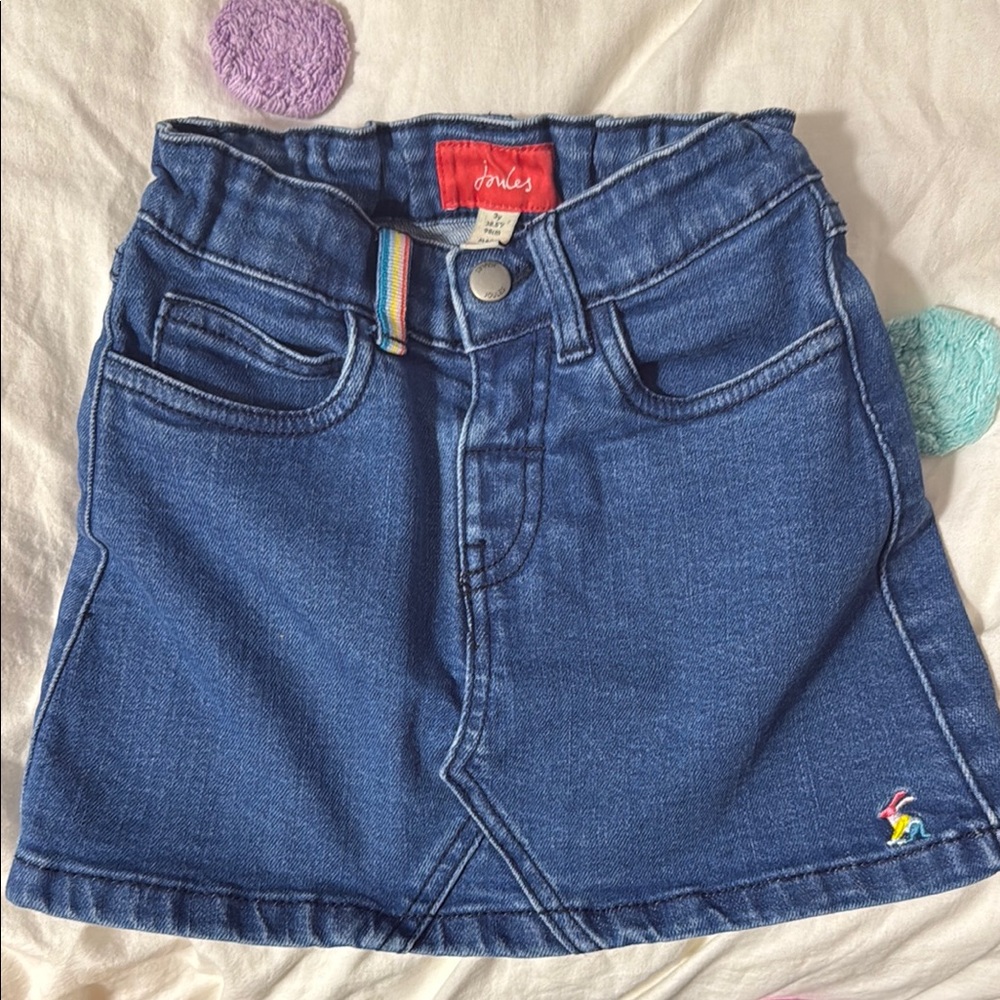 Joules 3Y Girls' Denim Skirt with Rainbow Detail